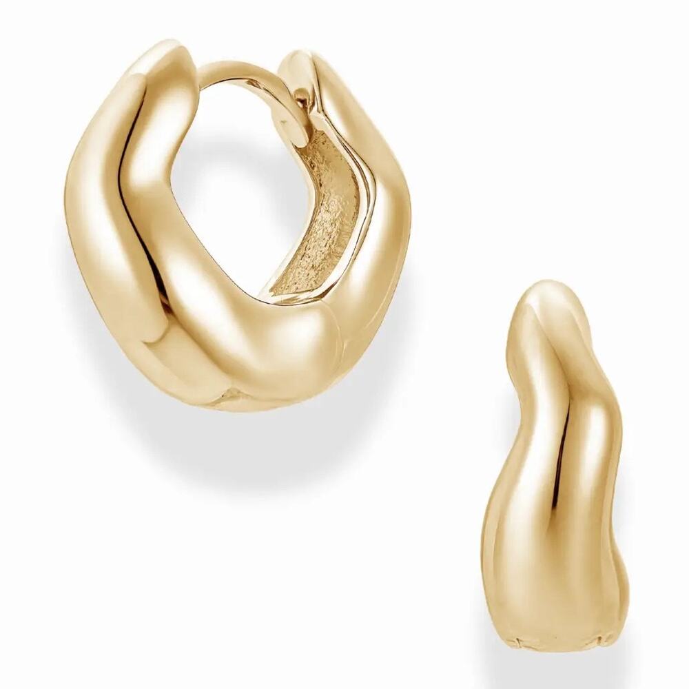 NWT Mod + Jo Hallie Tapered Huggies Gold Plated Chunky Hoop Earrings